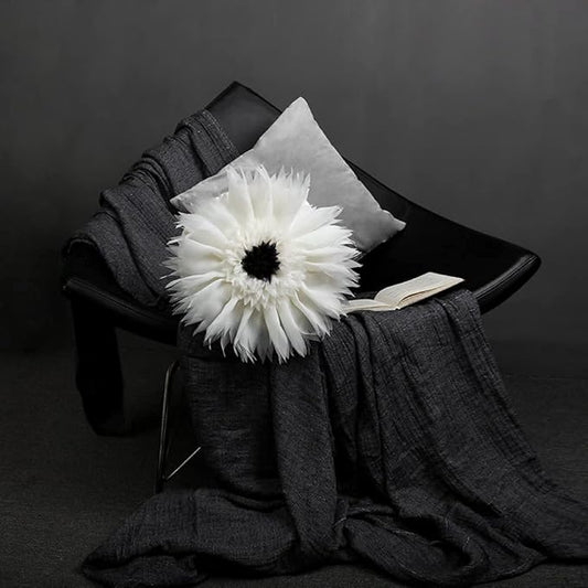 3D Flower Round Throw Pillows Cute Decorative Daisy Sunflower Accent Pillow Modern Farmhouse Elegant Cushion for Bed Couch Chair Car Living Room Christmas Home Decor Gift 12 Inch White