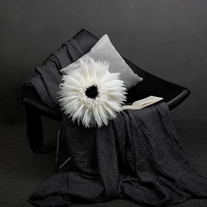 3D Flower Round Throw Pillow Cute Decorative Daisy Accent Cushion Handmade Soft Elegant Velvet Pillowcase with Inserts for Bed Couch Chair Car Bedroom Living Room Home Decor Gift 14Inch White