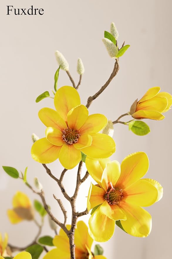 Faux Magnolia Tree 6.8 ft - with 57 Pcs Yellow Artificial Flowers - Tall Artificial Plants Indoor, Large Fake Plant Perfect Potted Magnolia Flower Decor for Living Room, Stairs, Shop, Study Room