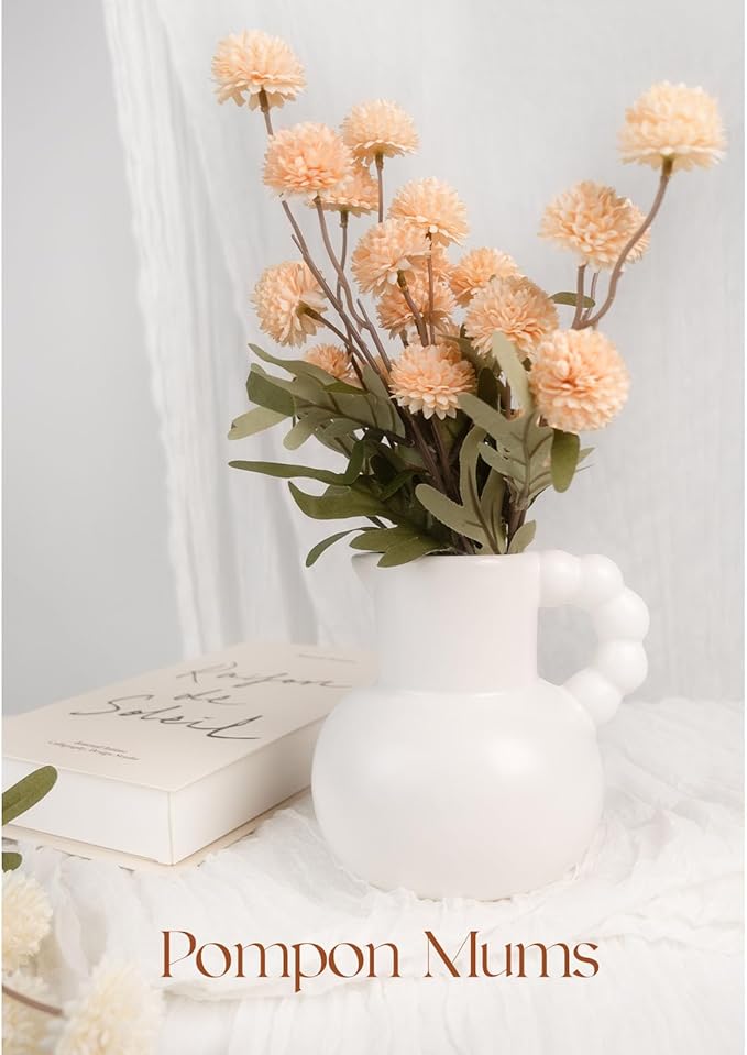 5 Pcs Fall Artificial Chrysanthemum Silk Flowers, 21" Long Stem Faux Mini Mums Flower Bulk, Floral Arrangements for DIY Bouquet Home Wedding Table Centerpiece Decor (No Vase)