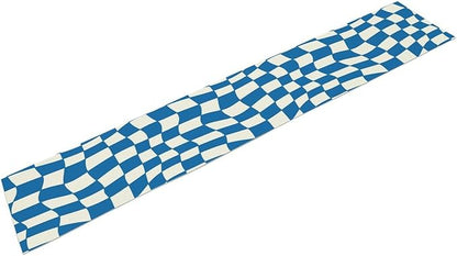 Table Flag Retro Plaid 60s70s Blue Plaid Table Flag Kitchen Restaurant Decoration Suitable for Indoor and Outdoor Festival Home Wedding Party Table Flag 13x90