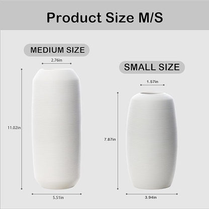Vintage Ceramic Vase, Minimalist Texture Stone Patterned White Flower Vase, Decorative Vase for Living Room Shelf Farmhouse Dining Table Centerpiece Decor (White Texture - 2 Pack)