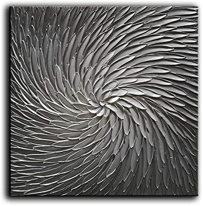 YaSheng Art - Abstract Art Oil Paintings on Canvas Silver Gray Gradient color Abstract Artwork Modern Home Decor Canvas Wall Art Ready to Hang for Living Room Bedroom 24x24 Inch