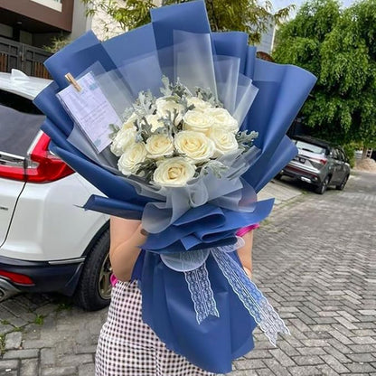 WRAPAHOLIC 20 Sheets Flower Wrapping Paper - 22.4 x 22.4 inch Pure Royal Blue Water-Resistant Floral Bouquet Wrapping Paper, Florist Supplies Packaging for Wedding Birthday Gift DIY