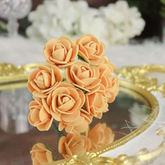 Efavormart 48 Roses | 4" Tall Gold Real Touch Artificial DIY Foam Rose Flowers with Stem, Craft Rose Buds