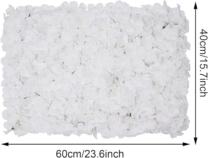 Flower Wall Panels, 10Pcs Artificial Flower Wall 3D Flower Wall Backdrop White Silk Rose Floral Flower Wall Background for Wedding Home (Large Piece White,15.7 * 23.6 in)