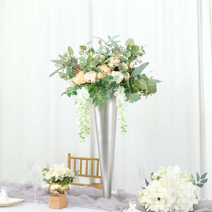 Efavormart 28" Tall Brushed Silver Metal Trumpet Flower Vase Wedding Centerpiece