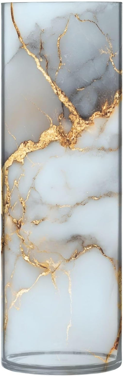 ALAZA White Gilded Marble Flower Vases for Home Decor Kitchen Bedroom Living Room Bathroom Office Table Decorations