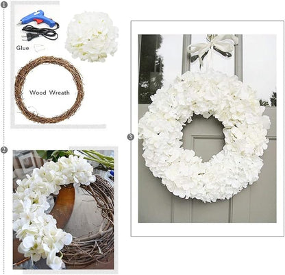 DuHouse Artificial Bigger Silk Hydrangea Flower Heads with Stem Fake White Hydrangea Flowers for Wedding Home Garden Centerpiece Pack of 6