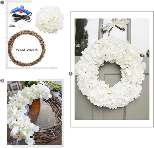DuHouse Artificial Bigger Silk Hydrangea Flower Heads with Stem Fake White Hydrangea Flowers for Wedding Home Garden Centerpiece Pack of 6