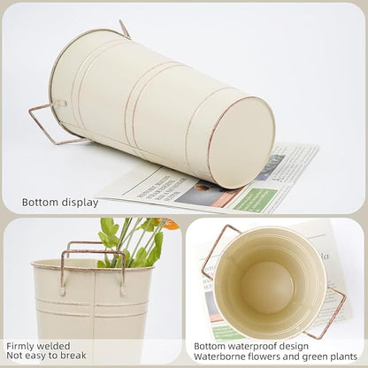 Notakia 10.62 Inch Galvanized Metal Vases Farmhouse French Flower Bucket Vases for Cut Flowers for Home Decor and Wedding Table Centerpiece Decorations (Medium Beige 8Pcs)