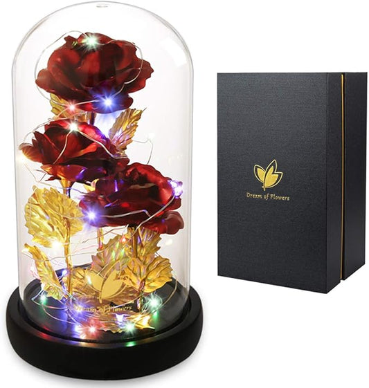 Christmas Flower Gifts for Women,Anniversary Rose Galaxy Flower Rose in Glass Dome,Light Up Rose Flowers with 2 Light Modes, Enchanted Rose Gifts for Women for Christmas Birthday Valentines Wedding