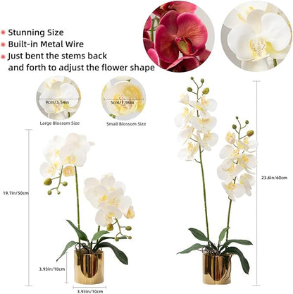 Artificial Orchid Flowers White Faux Orchids with Ceramic Vase Vivid Fake Phalaenopsis Flower Arrangement Gorgeous Artificial Plants for Office Desk Wedding Party Exhibition Center & Home Table Decor