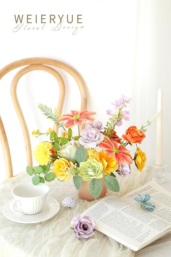 Artificial Flower Box Set Silk Fake Flowers DIY Center Cake Decoration Wedding Bouquet Corsage Home Decor Outdoor Decor Gift (Big Rainbow Flower)