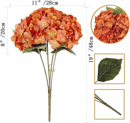2Bouquets Artificial Fake Flowers Plants Silk Hydrangea Arrangements Wedding Bouquets Decorations Plastic Floral Home Kitchen Garden Party Festival Bar DIY (Orange,5 Flower Heads)