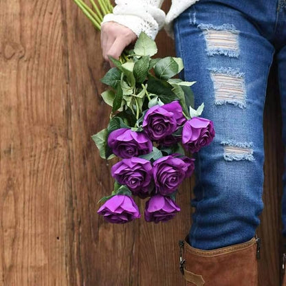 Laelfe 12 pcs Artificial Roses Flowers Long Stem Fake Silk Rose for Home Wendding Decorations (Purple)