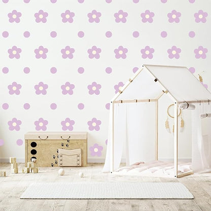 Daisy Flowers Wall Stickers – 180 Pcs Peel & Stick Removable Waterproof Vinyl Floral Wall Art Decals for Bedroom, Nursery & Playroom | A Simple Peel Brings Cheerful Pastel Charm (Soft Purple)