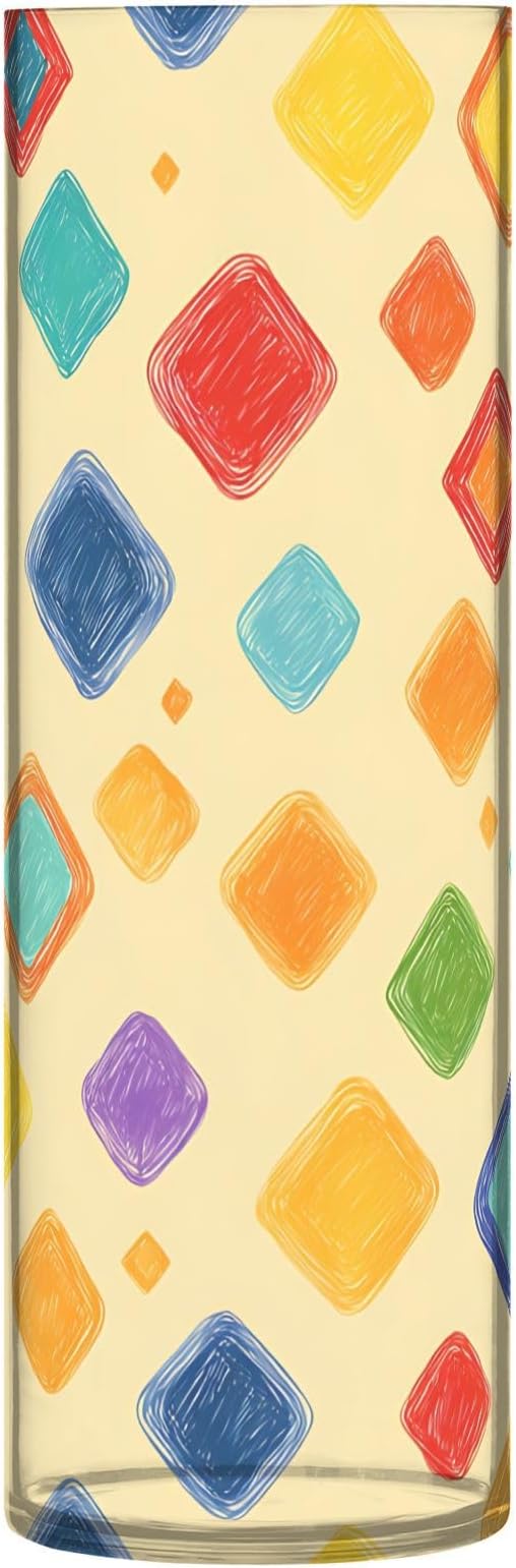 xmyzcd Print Colorful Squares Vase Cylinder Vases Clear Plastic Flower Vase Easy to Clean for Centerpieces Homes, Offices, Kitchens