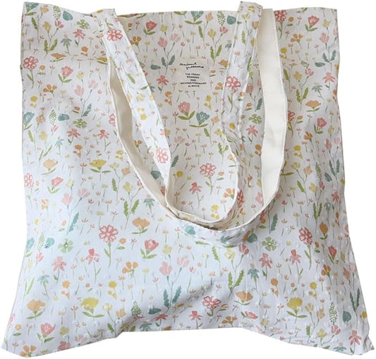 Cotton Canvas Tote Bag Reusable Soft Grocery Cloth Bag Floral Shoulder Bag for Beach Travel Shopping