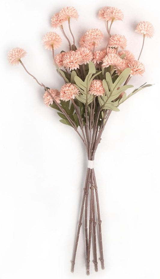 5 Pcs Artificial Pink Pompon Mums Small Flowers, 20" Faux Silk Chrysanthemum Flowers with Long Stem, Floral Arrangements for DIY Bouquet Home Wedding Table Centerpiece Decor