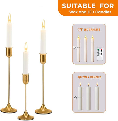 6 Pcs Brass Gold Candle Holders Set, Candelabra Tall Candle Stand, Metal Taper Candlestick Holders for Dining, Table Centerpieces & Vintage Home Decor– Housewarming Gift, Mantel Decor