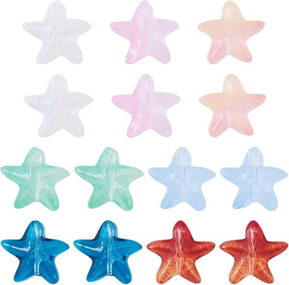 28Pcs 14mm Glass Star Beads Colorful Crystal Star Beads Ocean Animal Starfish Spacer Bead Five-Pointed Pentagram Bead for DIY Crafts Earring Lanyard Necklace Bracelet Jewelry Making