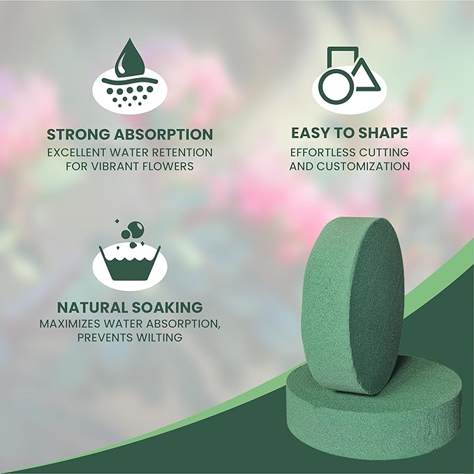 Lageza Pack of 6 Round Floral Foam Blocks (4.5” X1.5”) Dry & Wet Green Flower Foam Blocks for Fresh & Artificial Flower Arrangements, Party Decorations, Florist Supplies (Size: 4.5 Inch)