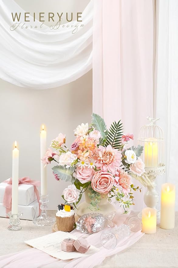 Pink Artificial Flowers Combo Box Wedding Decor,Fake Flowers,Flowers for Decoration,Silk Flowers for Home Decor Indoor,Cake Flowers,Faux Flowers for Crafts