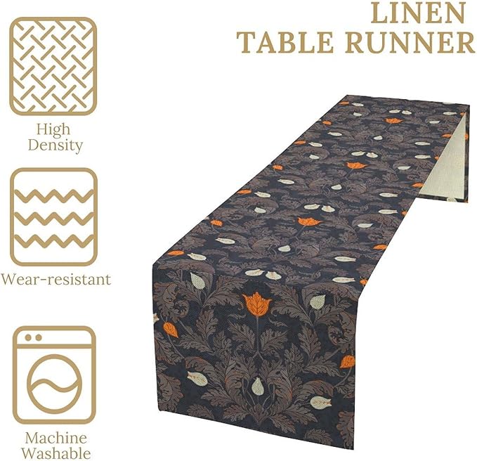 Vintage William Morris Table Runner, Retro Botanical Floral Plant Nature Design Table Runner for Kitchen Dining Wedding, 13x90 Inch