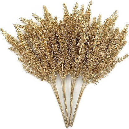 PASYOU Artificial Gold Plants Decor, Plastic Grass Faux Shrubs Simulation Lavender Leaves Indoor Outdoor Home Garden Planter Filler Party Hotel Verandah Wedding DIY Decoration - Golden 4 Pack