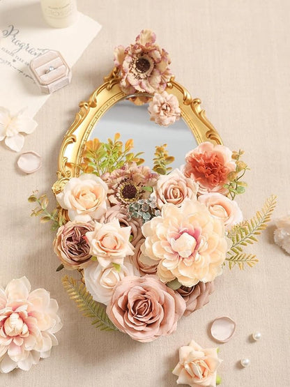 Artificial Flowers Combo Fake Roses Silk Flowers with Stems for DIY Wedding Bridal Bouquets Table Centerpieces Cake Birthday Baby Shower Wedding Anniversary Home Decorations(Champagne Nude)