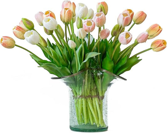 40pcs Artificial Tulips Flowers, Real Touch Latex Bouquet, Fake Tulips for Office Wedding Party Home Kitchen Garden Decoration-B Champagne