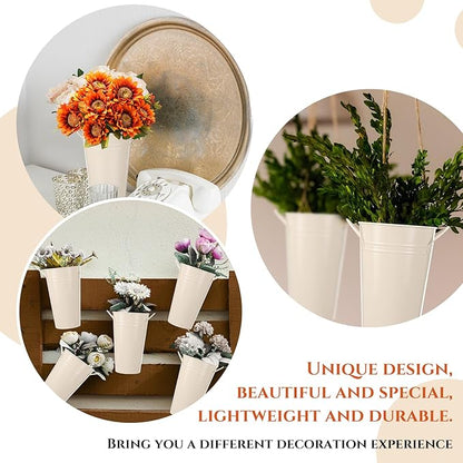 Chumia 12 Pcs Galvanized Flower Bucket 9 Inch Metal Vase Farmhouse Rustic French Flower Bucket with Handles for Home Floral Centerpiece Container Wedding Table Decor(Beige)