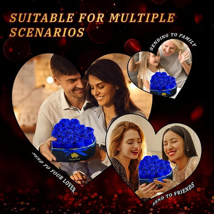 Forever Blue Roses in a Box Heart Shaped 16 Preserved Flowers for Delivery Grade A Quality 100% Real Immortal Flower Eternal Birthday for Her Mom Women Wife Girlfriends (Heart-Blue)