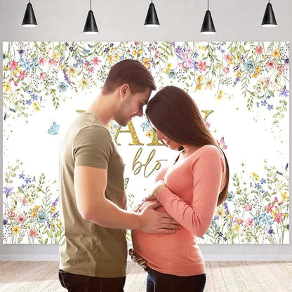 Sensfun Baby in Bloom Backdrop Wildflower Baby Shower Decorations Baby Girl's Watercolor Blossom Floral Butterfly Garden Baby Shower Photography Background Cake Table Banner Party Supplies 8x6ft