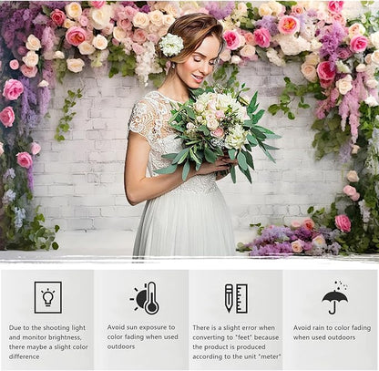 YongFoto Retro White Brick Wall Floral Arch Backdrop 15x10ft Rose Flowers Vine Leaves Photography Background Birthday Bridal Shower Wedding Party Banner Room Decor Portraits Photoshoot Wallpaper