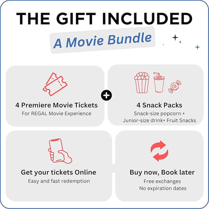 Wonderbox Regal Movie Gift Box, 4 Tickets & 4 Snack Packs Movie Night Experience for 2, Valid at 425 Locations