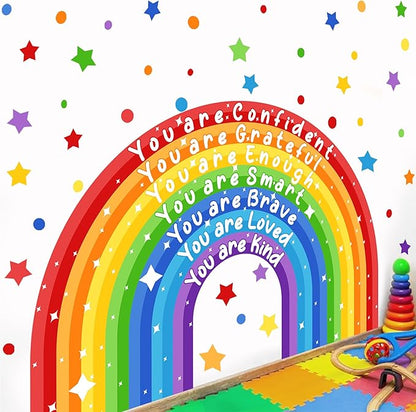 Large Rainbow Wall Sticker Colorful Inspirational Wall Decals for Classroom Peel and Stick Kids Nursery Walls Stickers You are Motivational Art Murals Vinly Decal for Baby Room Playroom Toddler Decor