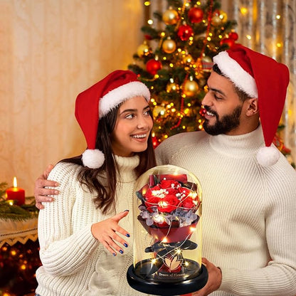 Christmas Rose Gifts for Women Birthday Gifts,Beauty and the Beast Rose in Glass Dome with 2 Light Modes, Enchanted rose Flower Roses Bouquets Christmas Women Gifts for Mom Wife Girlfriend Sister