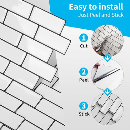 Art3d 10-Sheet Peel and Stick Backsplash Tile for Kitchen - 12”×12” Stick on Wall Tile for Kitchen Bathroom Countertop Living Room, Warm White with Black Grout
