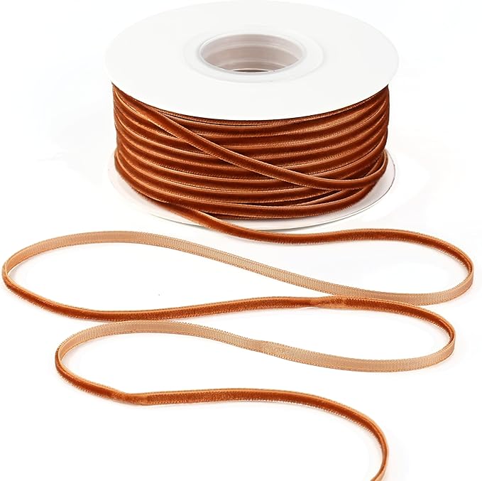 MAYREEL 1/8 Inch Copper Velvet Ribbon Thin Golden Brown Vintage Ribbon for Wedding Invitations Crafts Gift Wrapping Party Favor Boxes 50 Yards