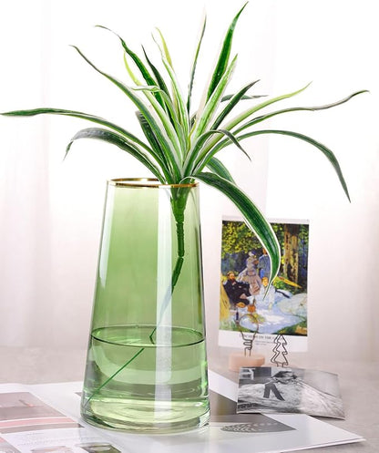 WHJY 9 inch Green Clear Glass Vase for Table Centerpieces Home Décor, Flower vase Modern Glass Bottles Decorative-Green