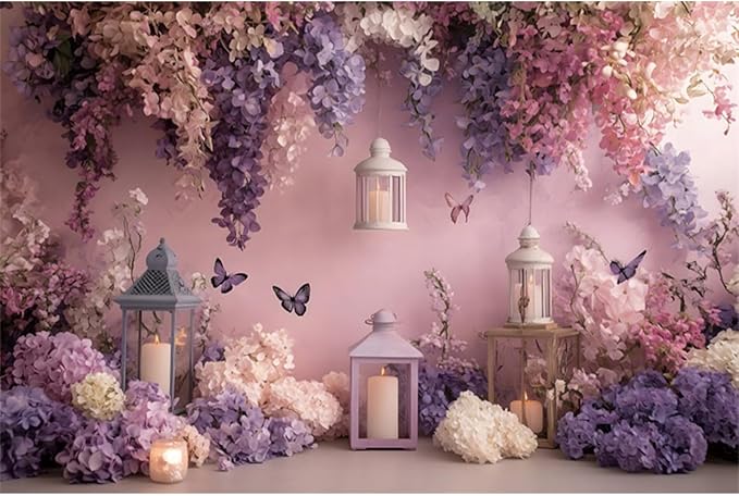 YongFoto Elegant Flower Wall Backdrop 10x8ft Floral Butterfly Candle Photography Background Baby Bridal Shower Wedding Girl Birthday Party Banner Room Decor Portrait Photoshoot Wallpaper Photo Booth