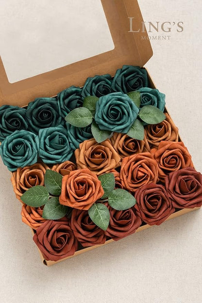 Ling's moment Artificial Flowers, 50Pcs 3" Roses in Teal Shades, Realistic DIY Foam Floral Decor for Wedding Bouquets/Centerpieces, Outdoor Party Backdrops, Room/Table, and Garden/Pot Decorations