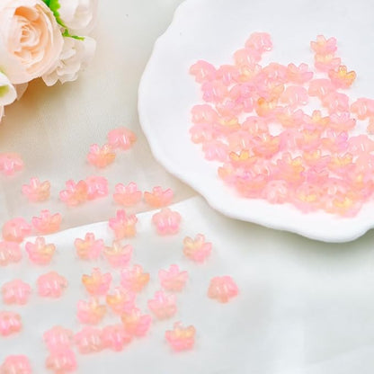 100pcs Glass Flower Beads, Gradient Pink Cherry Blossom Floral Beads for Jewelry Making Bracelets Earrings Necklace Pendant DIY Craft Beading Projects with Hole