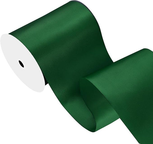 Forest Green Satin Ribbon 4 inch X 15 Yards Polyester Ribbon for Gift Wrapping Very Suitable for Weddings Party Hair Bow Invitation Decorations and More