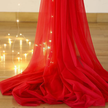 10ft x 8ft Red Tulle Photo Backdrop Curtain with Lights String for Christmas Party Red Sheer Curtain Backdrop Drapes for Birthday Party Wedding Holiday Photo Booth Background Home Room Decorations