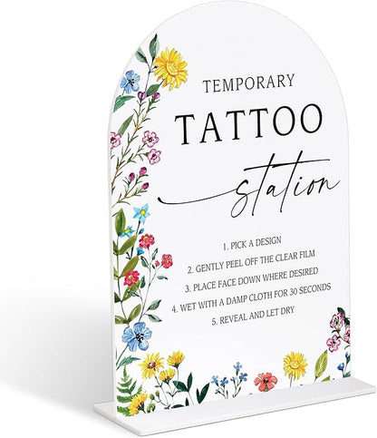 Acrylic Wedding Signs Temporary Tattoo Station Sign, 6x8" Floral Themed Arch Acrylic Table Decor, Love Is In Bloom & Baby In Bloom Decorations for Baby Shower Bridal Shower Engagement