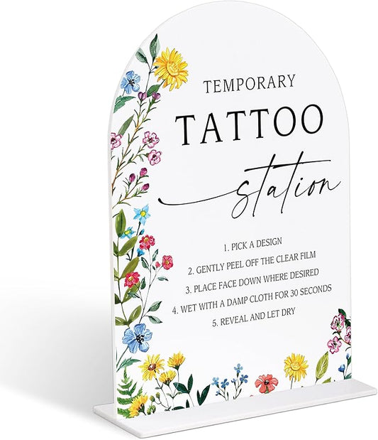 Acrylic Wedding Signs Temporary Tattoo Station Sign, 6x8" Floral Themed Arch Acrylic Table Decor, Love Is In Bloom & Baby In Bloom Decorations for Baby Shower Bridal Shower Engagement