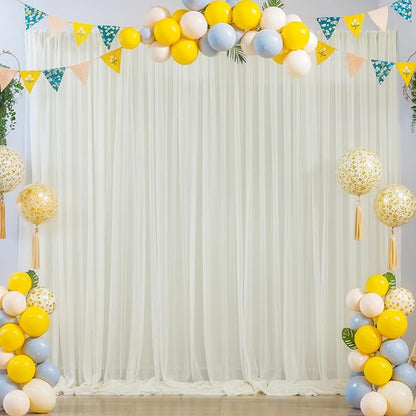 20x10 Ivory Tulle Backdrop Curtains for Parties, Sheer Backdrop Curtain Wedding Photo Background Drapes for Baby Shower Photography Birthday Party